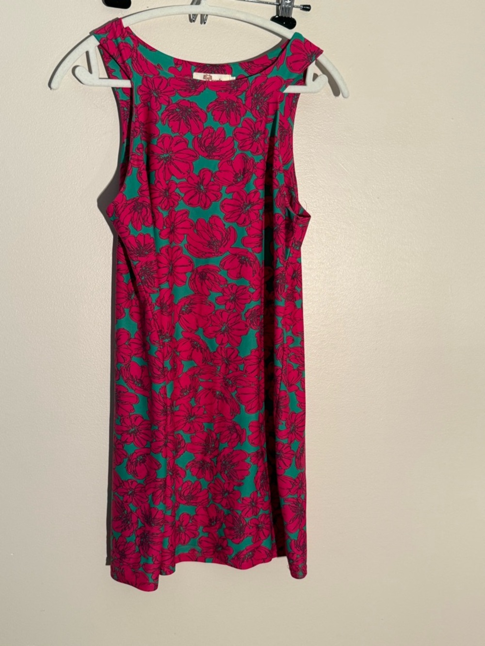 Aryeh Fuchsia Floral Mini Dress with Teal Background